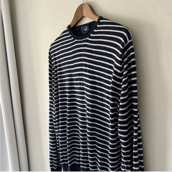 Dunhill Navy and White Striped Crewneck Sweater Wool Silk Linen Blend Size L - Picture 2 of 7